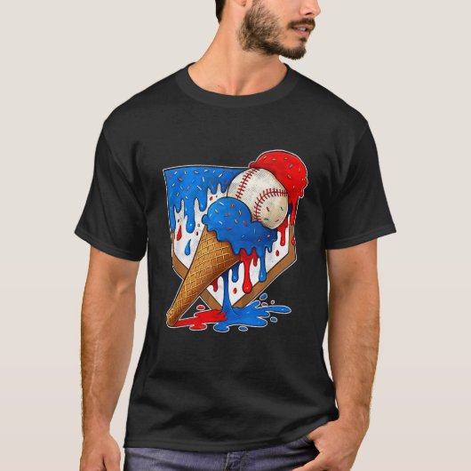 ダサかっこいい野球少年アイスクリームドリップ野球B Tシャツ (正面)