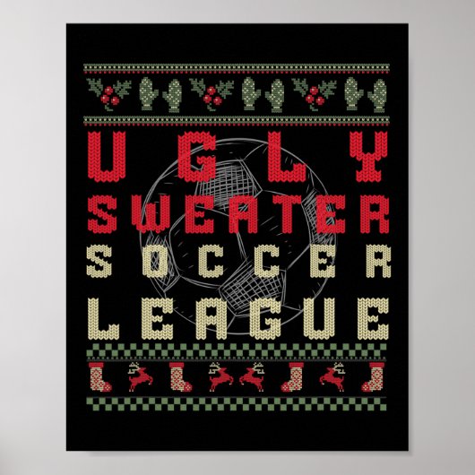 ダサ可愛いクリスマスサッカー - おもしろいダサいセーターTシャツ ポスター (正面)