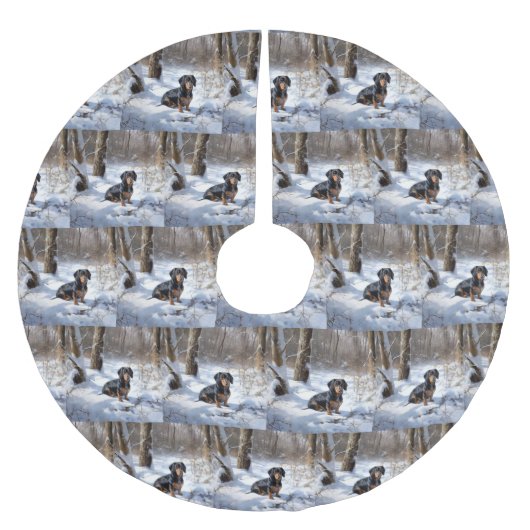 ダシュントが雪のクリスマスを過ごす ブラッシュドポリエステルツリースカート (正面)