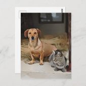 ダシュントさんは猫誕生日と一緒に歩道に座っている ポストカード (正面/裏面)