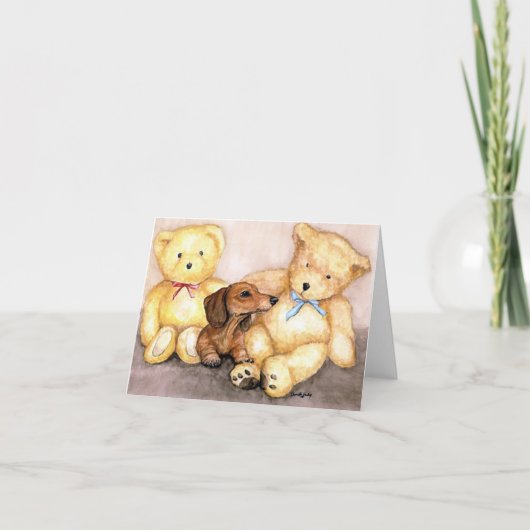 「ダシュントとクマの友達」ドッグアートノテカード カード (正面)