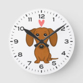 ダシュントとハートかわいいウィーナードッグ ラウンド壁時計 (正面)