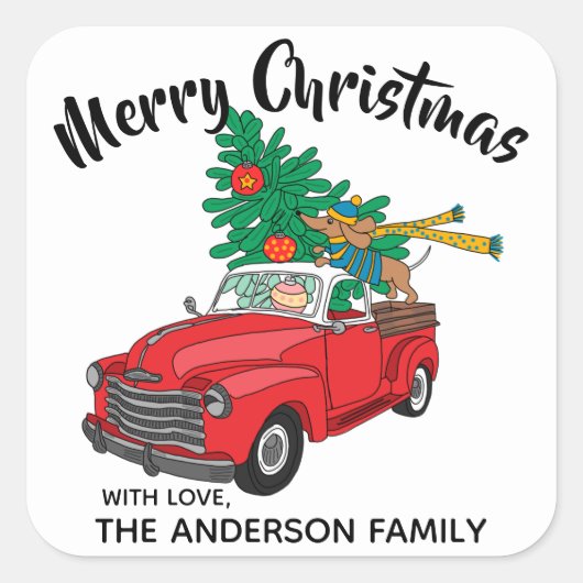 ダシュントのクリスマスツリーショッピングラベル スクエアシール (正面)