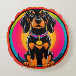 ダシュントの子犬が虹に囲ま鮮やかれた ラウンドクッション