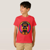 ダシュントの子犬が虹に囲ま鮮やかれた Tシャツ (正面フル)