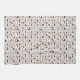 ダシュントの子犬たち：サンタハット、ホリー、雪だるま キッチンタオル