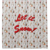 ダシュントの子犬たち:サンタハット、ホリー、雪だるま シャワーカーテン (正面)