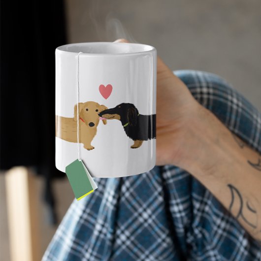 ダシュントキスとハートかわいいウィーナードッグズラブ ジャンボコーヒーマグカップ