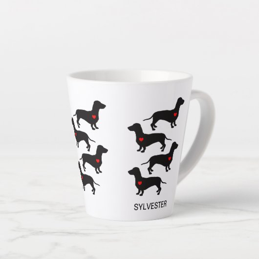 ダシュントソーセージ犬パーソナライズされたハート カフェラテマグ (右アングル)