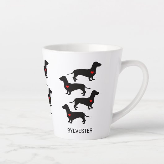 ダシュントソーセージ犬パーソナライズされたハート カフェラテマグ (右)
