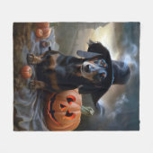 ダシュントハロウィーン怖い フリースブランケット (正面(横))