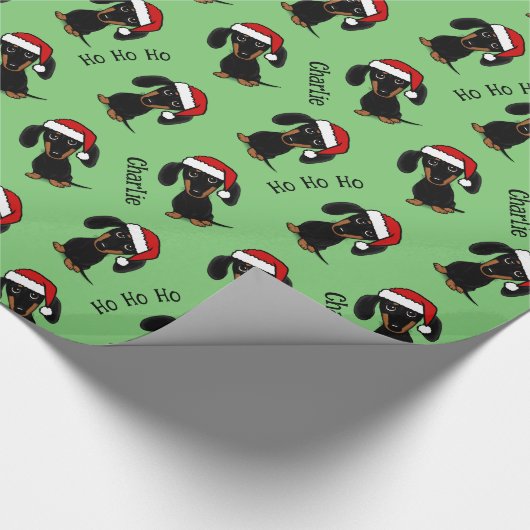 ダシュントパーソナライズされたクリスマス名可愛い犬 ラッピングペーパー (角)