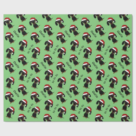 ダシュントパーソナライズされたクリスマス名可愛い犬 ラッピングペーパー (フラット)