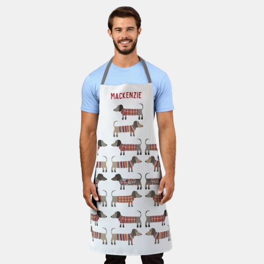 ダシュントパーソナライズされたソーセージ犬 エプロン (着用した状態)