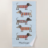 ダシュントパーソナライズされたソーセージ犬 ビーチタオル (正面)