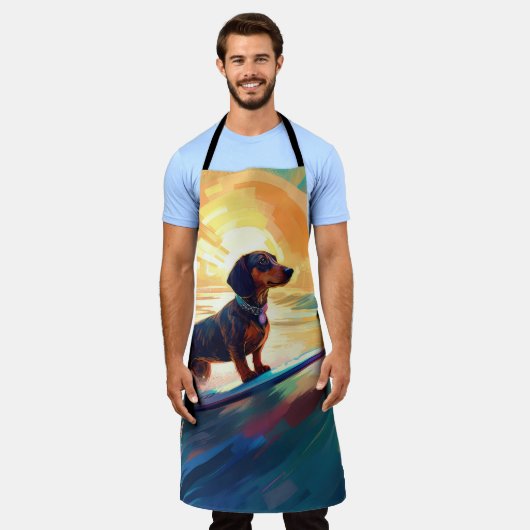 ダシュントビーチサーフィン絵画ズ エプロン (着用した状態)