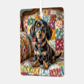 ダシュント子犬のクリパーソナライズされたスマス メタルオーナメント (正面左)