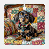 ダシュント子犬のクリパーソナライズされたスマス メタルオーナメント (正面)