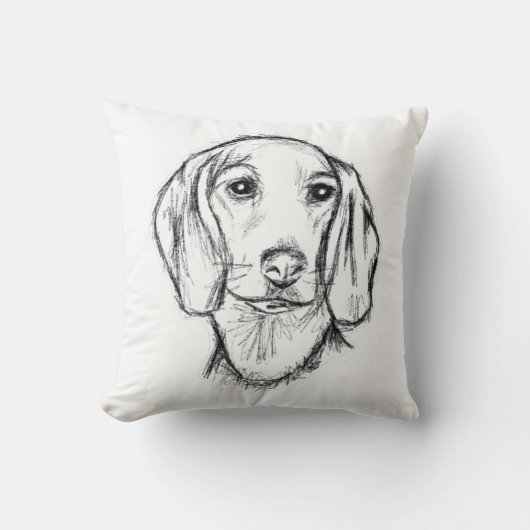 ダシュント子犬の白黒シンプルスケッチアート クッション (正面)