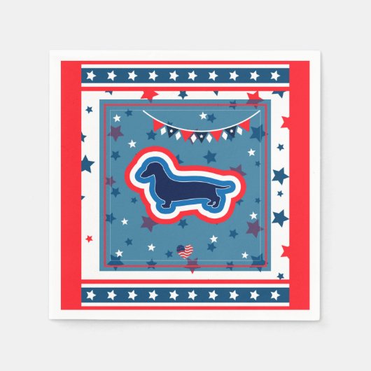 ダシュント愛国的赤白青7月4日 スタンダードカクテルナプキン (正面)