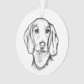ダシュント手描きスケッチ白黒子犬 オーナメント (正面)