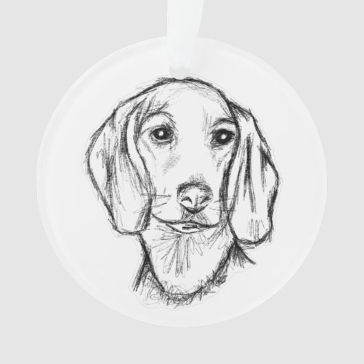 ダシュント手描きスケッチ白黒子犬 オーナメント (正面)