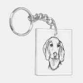 ダシュント手描きスケッチ白黒子犬 キーホルダー (正面左)