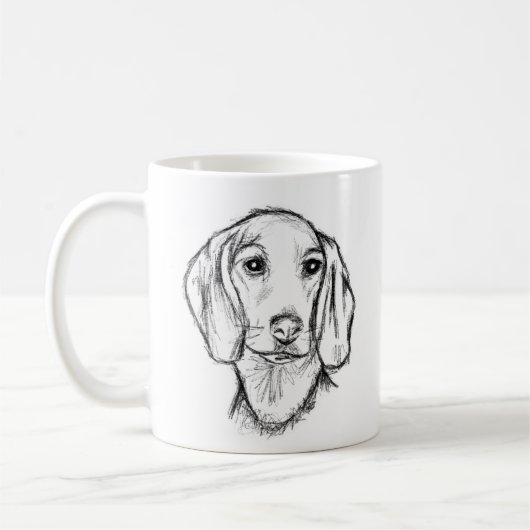 ダシュント手描きスケッチ白黒子犬 コーヒーマグカップ (左)