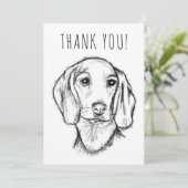 ダシュント手描きスケッチ白黒子犬 サンキューカード (スタンド正面)