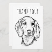 ダシュント手描きスケッチ白黒子犬 サンキューカード (正面/裏面)