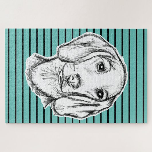 ダシュント手描きスケッチ白黒子犬 ジグソーパズル (横)