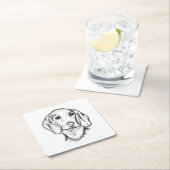 ダシュント手描きスケッチ白黒子犬 スクエアペーパーコースター (インサイチュ)