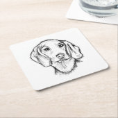 ダシュント手描きスケッチ白黒子犬 スクエアペーパーコースター (アングル)