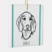 ダシュント手描きスケッチ白黒子犬 セラミックオーナメント (右)