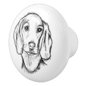 ダシュント手描きスケッチ白黒子犬 セラミックノブ (右)