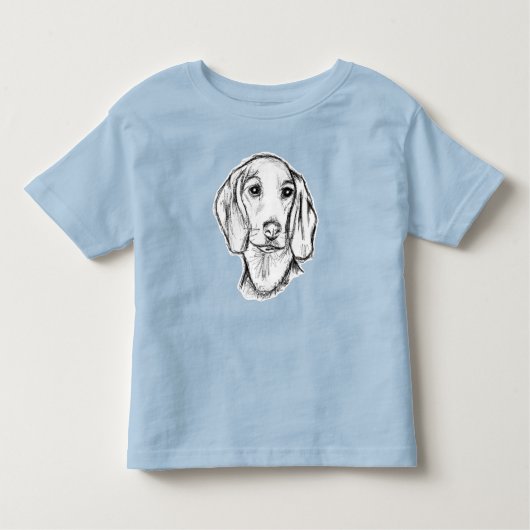 ダシュント手描きスケッチ白黒子犬 トドラーTシャツ (正面)