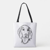ダシュント手描きスケッチ白黒子犬 トートバッグ (裏面)