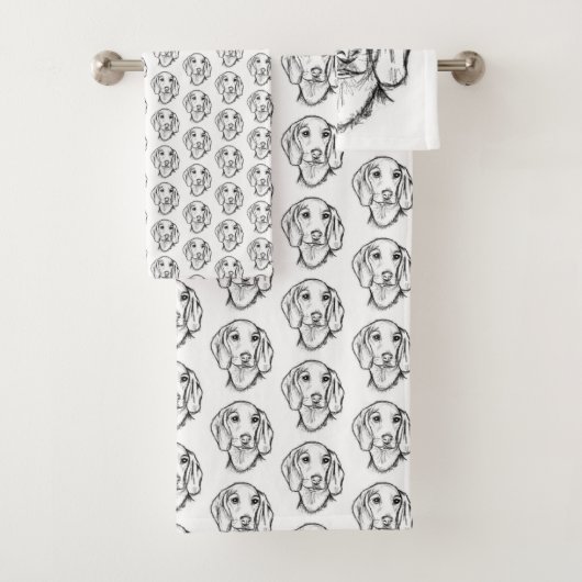 ダシュント手描きスケッチ白黒子犬 バスタオルセット (インサイチュ)