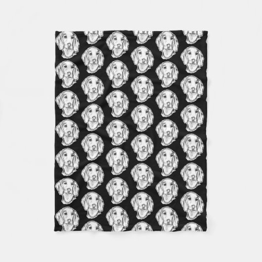 ダシュント手描きスケッチ白黒子犬 フリースブランケット (正面)