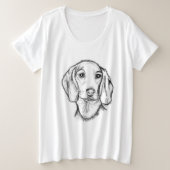 ダシュント手描きスケッチ白黒子犬 プラスサイズTシャツ (デザイン正面)