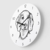 ダシュント手描きスケッチ白黒子犬 ラージ壁時計 (傾斜)
