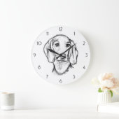 ダシュント手描きスケッチ白黒子犬 ラージ壁時計 (ホーム)