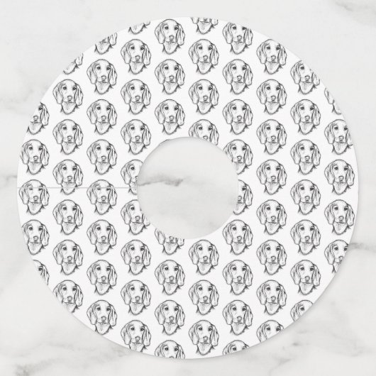 ダシュント手描きスケッチ白黒子犬 ワイングラスタグ (正面)