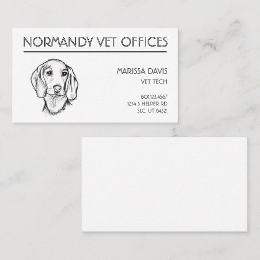 ダシュント手描きスケッチ白黒子犬 名刺 (正面/裏面)