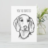 ダシュント手描きスケッチ白黒子犬 招待状 (スタンド正面)