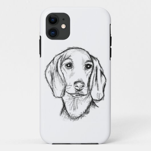 ダシュント手描きスケッチ白黒子犬 Case-Mate iPhoneケース (裏面)