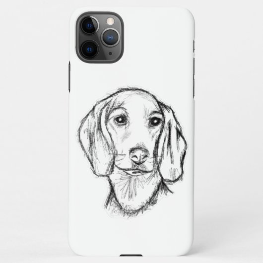 ダシュント手描きスケッチ白黒子犬 iPhoneケース (裏面)