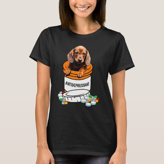 ダシュント抗うつ薬アンチうつ病かわいい犬 Tシャツ (正面)
