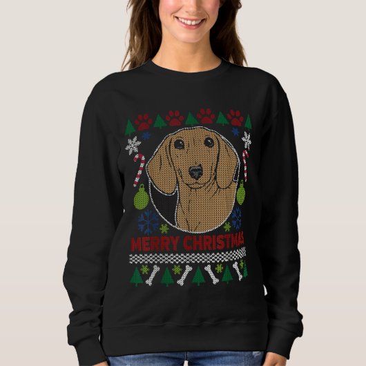 ダシュント犬が醜いクリスマスを育てるスタイル スウェットシャツ (正面)