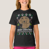 ダシュント犬が醜いクリスマスセーターを育てる Tシャツ (正面)
